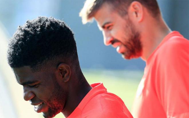 Piqué y Umtiti en un entrenamiento.