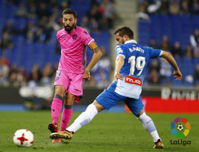 Morales, en el partido del Levante UD contra el Espanyol de la ida de los cuartos de final de la Copa del Rey (Imagen: LaLiga).