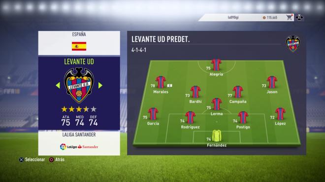 El Levante UD en el FIFA 18.