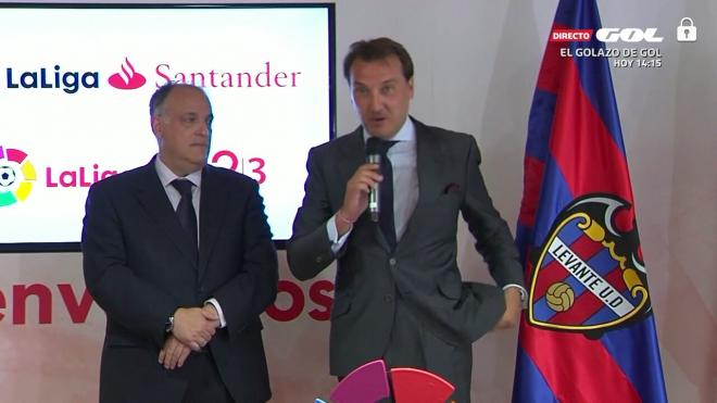 Quico Catalán y Javier Tebas, presidentes del Levante UD y LaLiga, respectivamente.