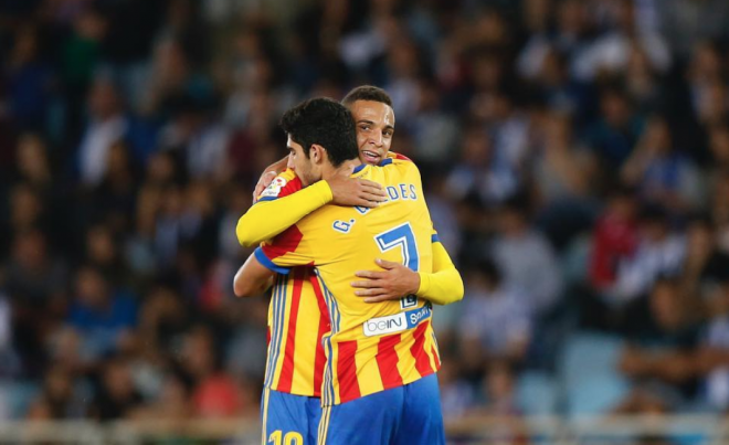 Guedes le ha dado cuatro goles a Rodrigo (Foto: Valencia CF).