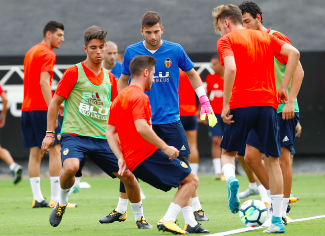 Álex Centelles en el entrenamiento de esta mañana.