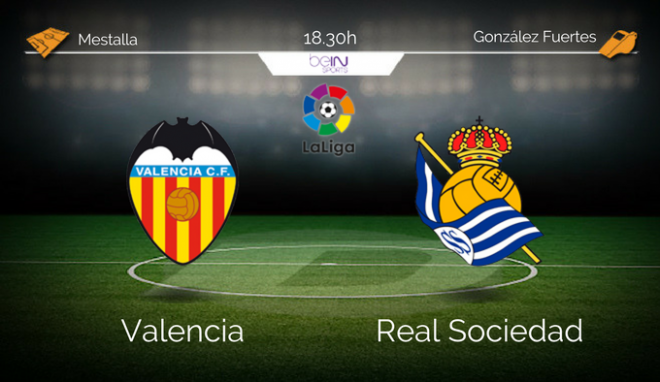 El Valencia recibe a la Real Sociedad en Mestalla.