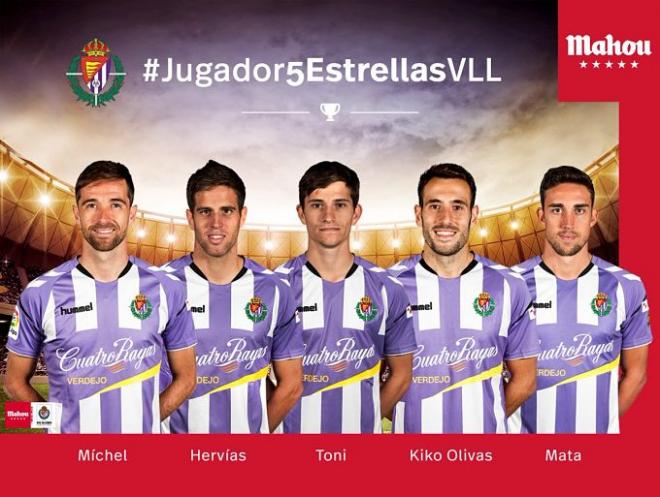 Los cinco candidatos a 'Jugador 5 Estrellas' de mayo en el Valladolid.