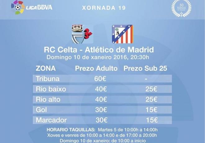 Precio de las entradas del Celta-Atlético.