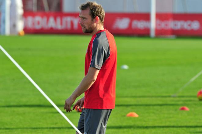 Krohn Dehli en un entrenamiento con el Sevilla.