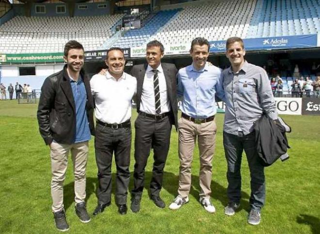 Unzué, junto a Pol, Valdés, Luis Enrique y Robert Moreno (Foto: EFE).