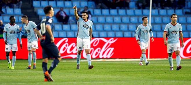 Maxi celebra su segundo gol ante el Espanyol (Foto: EFE).