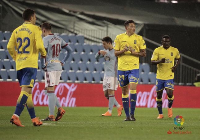 Erik celebra su gol con Las Palmas ante el Celta (Foto: LaLiga).