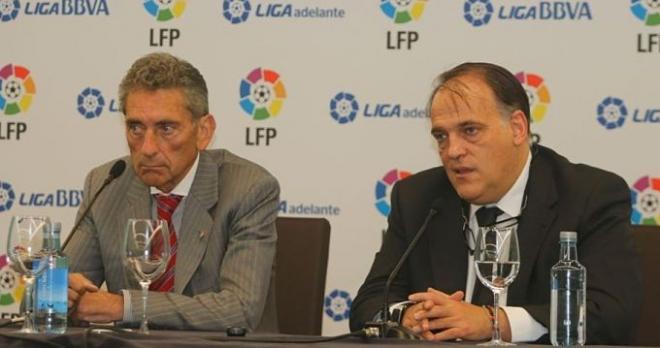 Javier Tebas y Carlos Mouriño en Vigo.