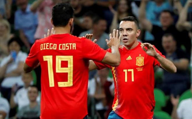 Iago Aspas celebra su gol con Diego Costa (Foto: EFE).