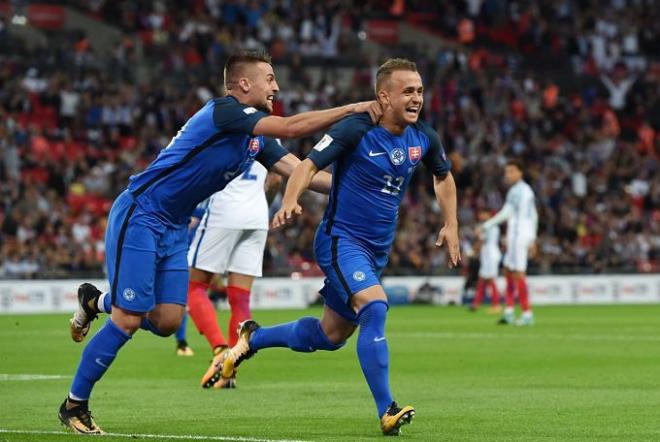 Lobotka celebra su gol ante Inglaterra en Wembley (Foto: EFE).