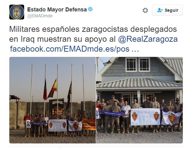 Los militares muestran su apoyo (Imagen: Twitter oficial Real Zaragoza)