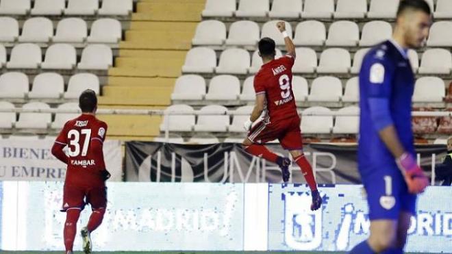 Ángel, celebrando su gol al Rayo (Foto: LFP).