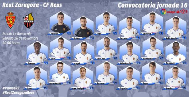 Lista de 20 convocados para el partido ante el Reus