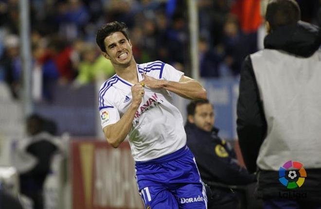 Edu García celebra su gol ante el Mirandés (Foto: LaLiga).