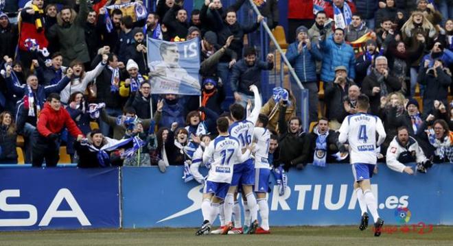 El zaragocismo celebrando un gol en Alcorcón (Foto: LFP)