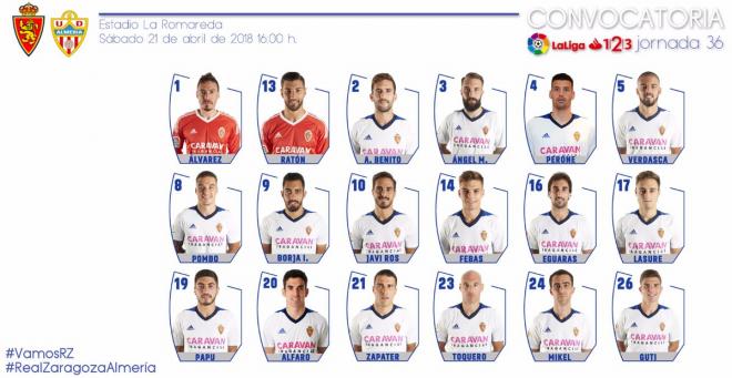 Convocatoria Real Zaragoza-Almería