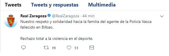 El Zaragoza mostraba su rechazo en redes sociales.