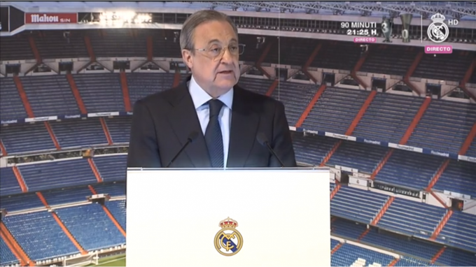 Florentino Pérez, en la rueda de prensa de presentación de Julen Lopetegui en el Real Madrid.