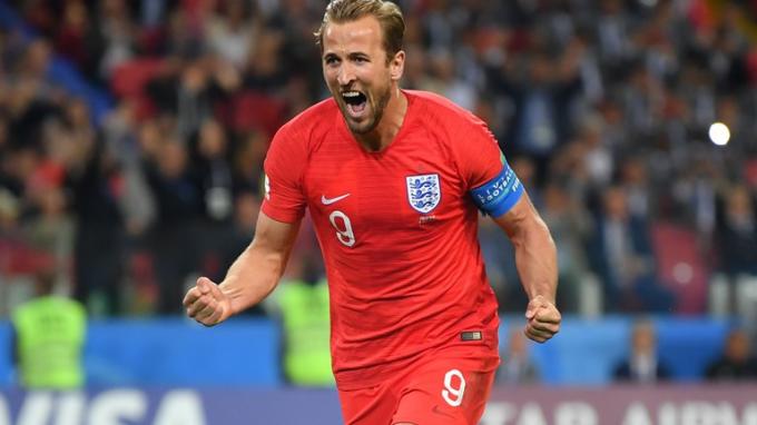 Harry Kane celebra su gol en el Colombia - Inglaterra del Mundial de Rusia 2018.