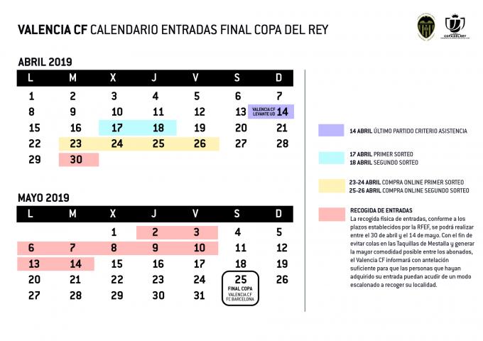 Calendario recogida entradas final de la Copa del Rey