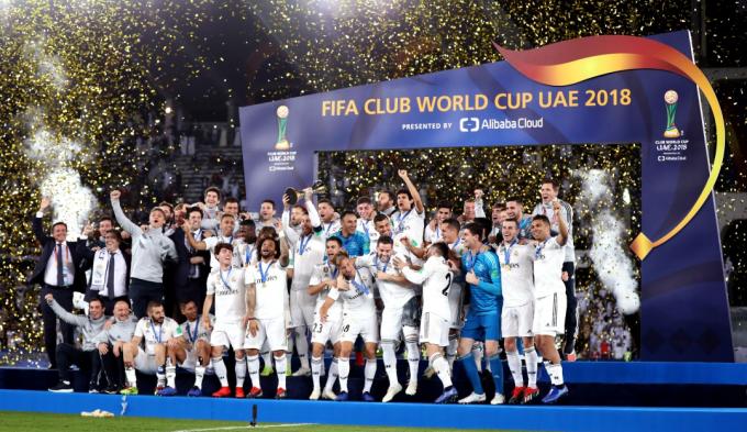 Los jugadores del Real Madrid celebrando el Mundial de Clubes 2018.