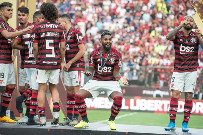 Los jugadores del Flamengo celebran la victoria en la Copa Libertadores.