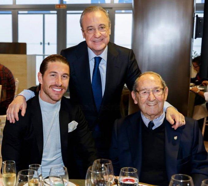 Sergio Ramos, Florentino y Paco Gento.
