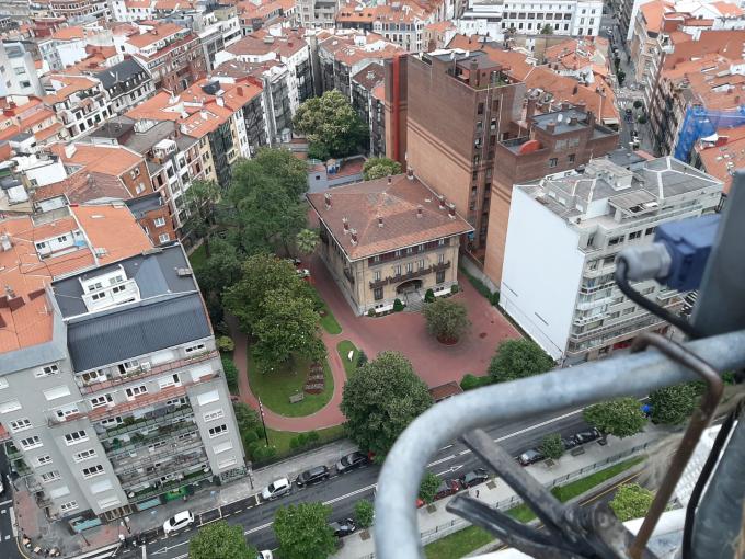El palacio de Ibaigane, sede del Athletic Club, visto desde las alturas de Bilbao.