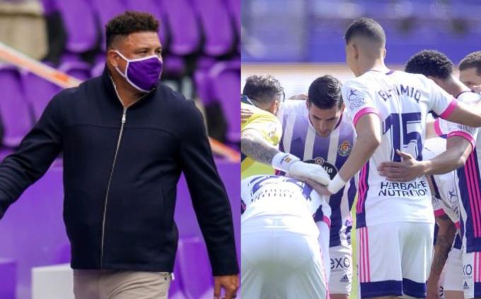 Ronaldo Nazário y la piña de los jugaodres del Real Valladolid, en el Estadio José Zorrilla (Fotos: Real Valladolid).
