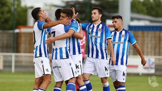 Los jugadores del Sanse celebran uno de los goles ante el Toulouse (Foto: RSO).