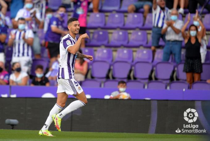 Javi Sánchez celebra el gol ante el Real Zaragoza (Foto: LaLiga).