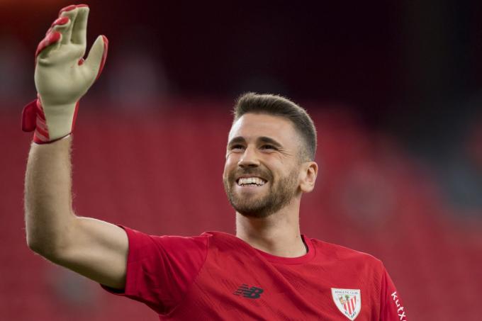 El meta Unai Simón en el previo ante el Mallorca en San Mamés (Foto: Athletic Club).