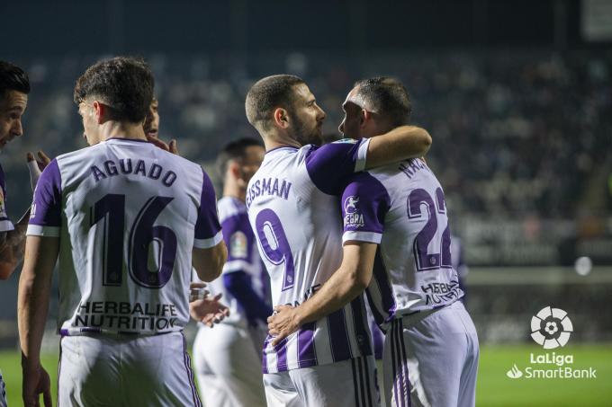 Celebración del gol de Shon Weissman en el Estadio de Cartagonova (Foto: LaLiga).