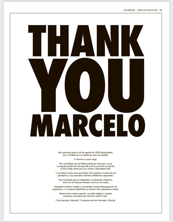 Imagen de la carta que han emitido hinchas del Leeds a Marcelo Bielsa. (Foto: La Capital)