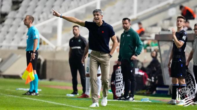 Imanol, durante el Omonia-Real Sociedad (RSO).