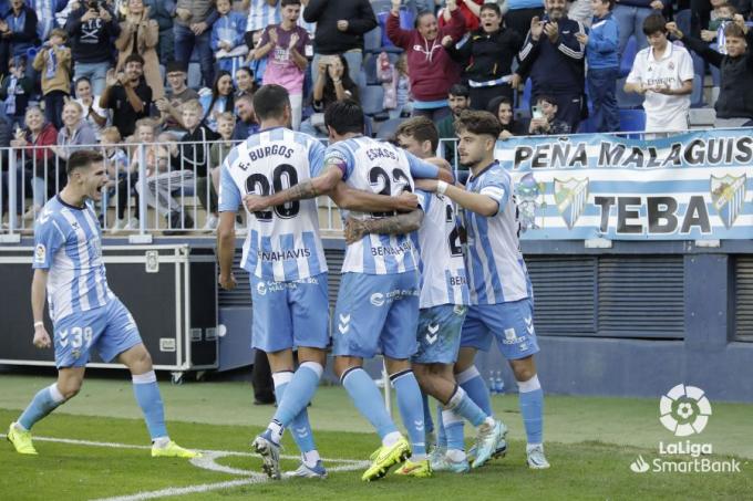Celebración del gol durante el Málaga-Ponferradina (Foto: LaLiga).