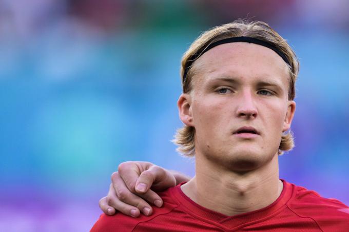 Kasper Dolberg, delantero de Dinamarca.