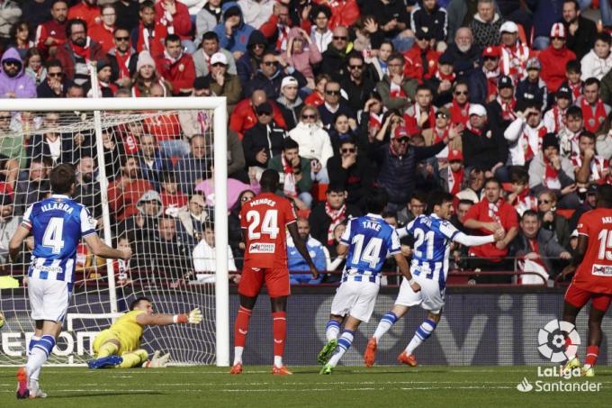 Gol de Silva para hacer el 0-1 de la Real Sociedad ante el Almería en el Power Horse Stadium. (Foto: LaLiga)