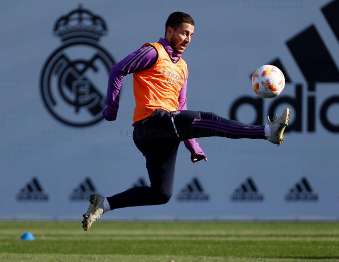 Eden Hazard, en el entrenamiento del Real Madrid del lunes 9 de enero (Foto: RM).
