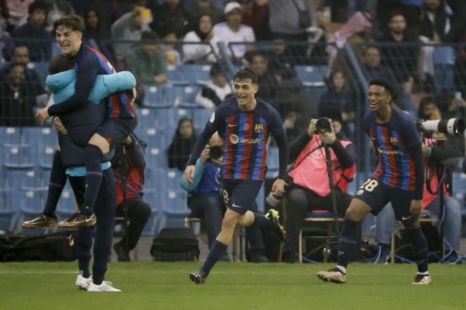 Gavi celebra su gol en el Clásico Real Madrid-Barcelona de la Supercopa de España (FOTO: EFE).