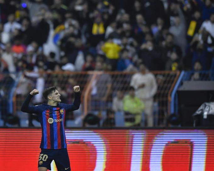 Gavi celebra su gol en el Clásico Real Madrid-Barcelona de la Supercopa de España (FOTO: EFE).