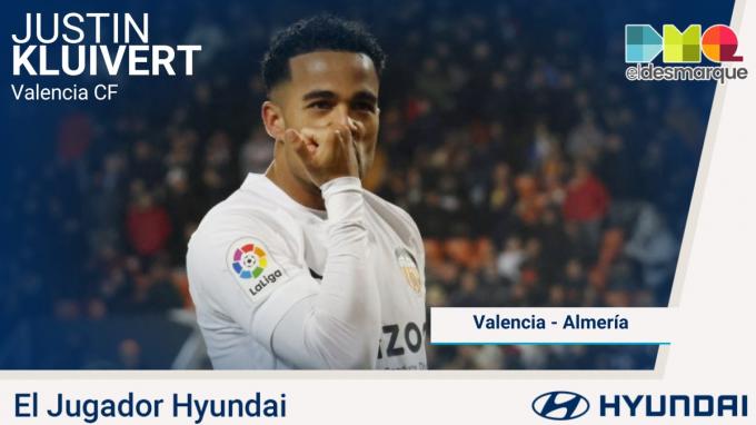 Kluivert, el Jugador Hyundai del Valencia - Almería.