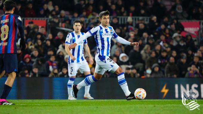 Zubimendi, durante el Barça-Real Sociedad de Copa (Foto: RS).