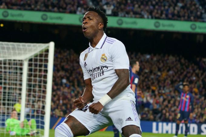 Vinicius Jr celebra el tanto ante el Barcelona en el Clásico liguero. Fuente: LaLiga