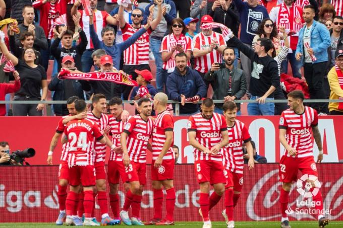 Celebración del Girona ante el Espanyol (Foto: LaLiga).