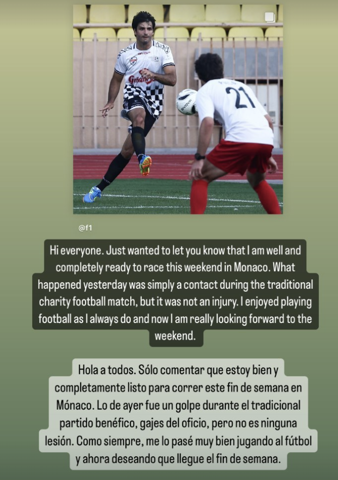 Explicación de Carlos Sainz en Instagram tras el susto.