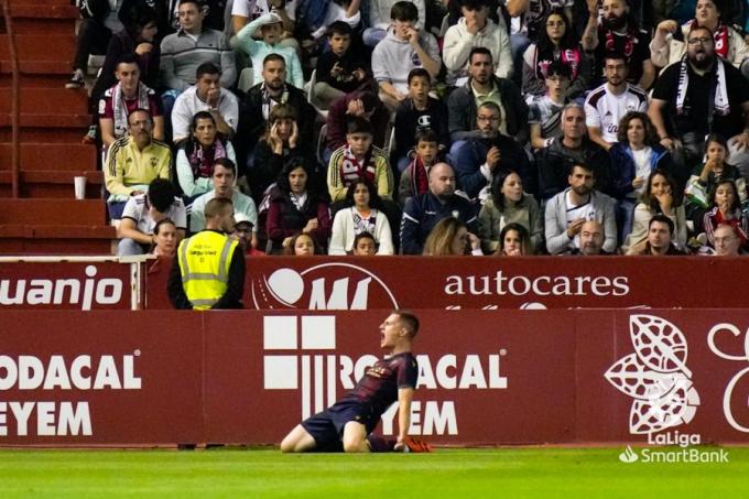 Celebración del gol de Jorge de Frutos en el Albacete - Levante (Foto: LaLiga).
