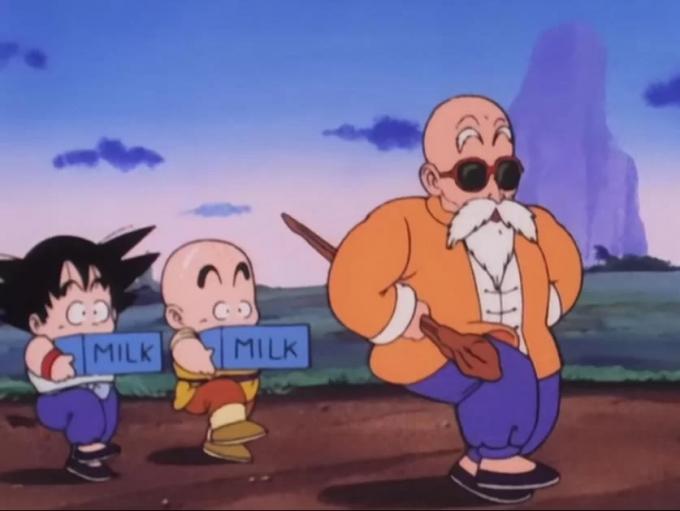 Goku y Krilin entrenan con el maestro Muten Roshi.